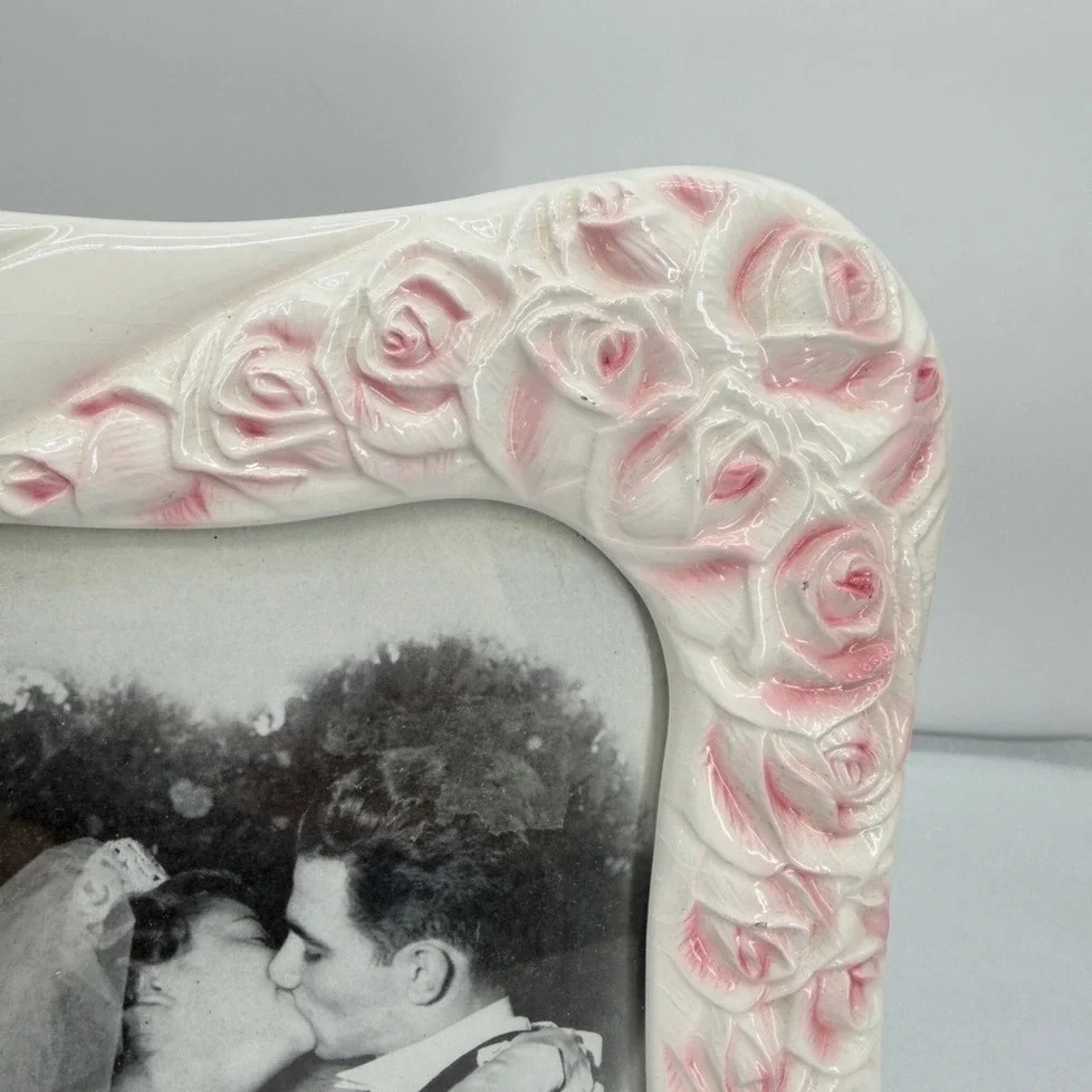 Ceramic Rose Floral Picture Frame Shabby Chic Wedding Decor 5x7 Romantic